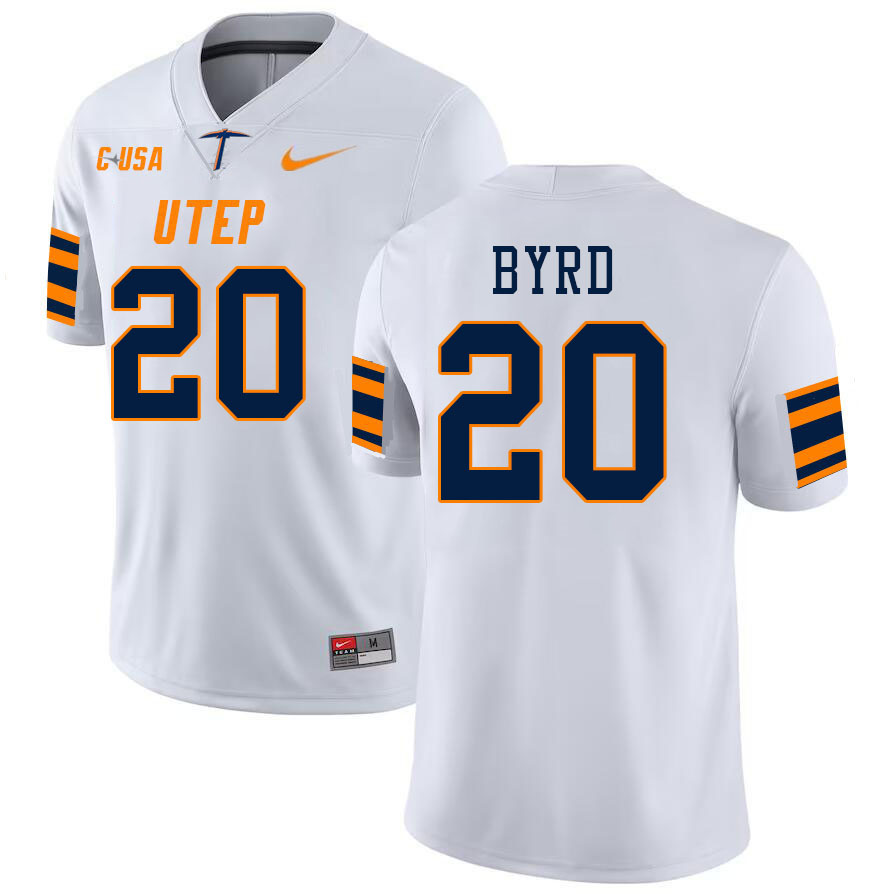 Men-Youth #20 Kenny Byrd UTEP Miners 2023 College Football Jerseys Stitched-White